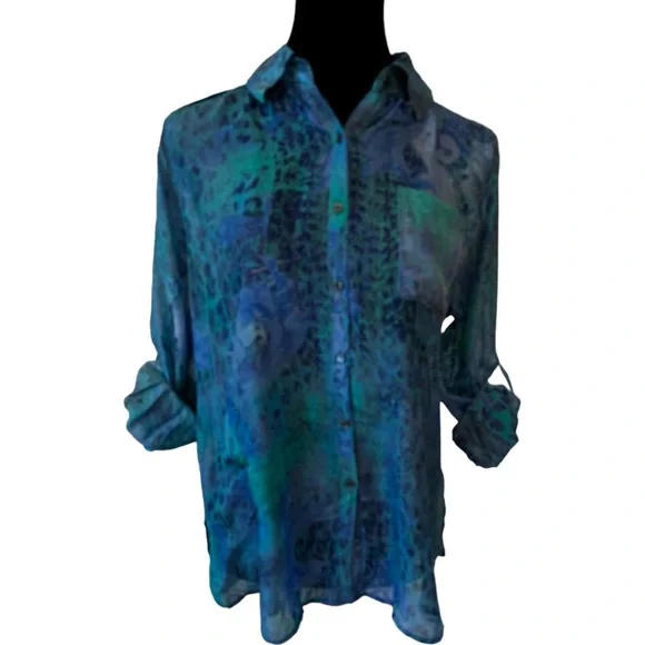 Hilton Hollis Silk Blue Watercolor Top - Picture 9 of 11